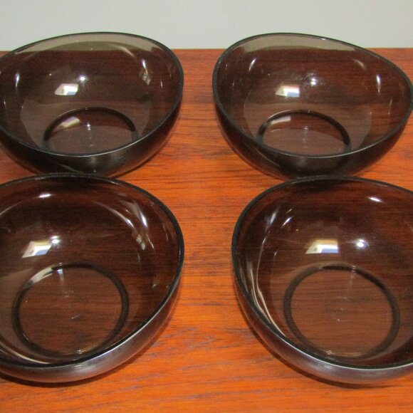 Vintage MCM 5pc Smoked Lucite Salad Bowl Set - Asymmetrical Swoop Serving Bowl